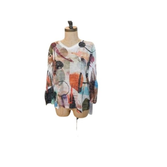 Jess & Jane Size XL Artsy Vneck 3/4 Sleeve Blouse Top NWT - Picture 1 of 3